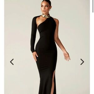 Lilux One Shoulder Modern Maxi Dress (Black)